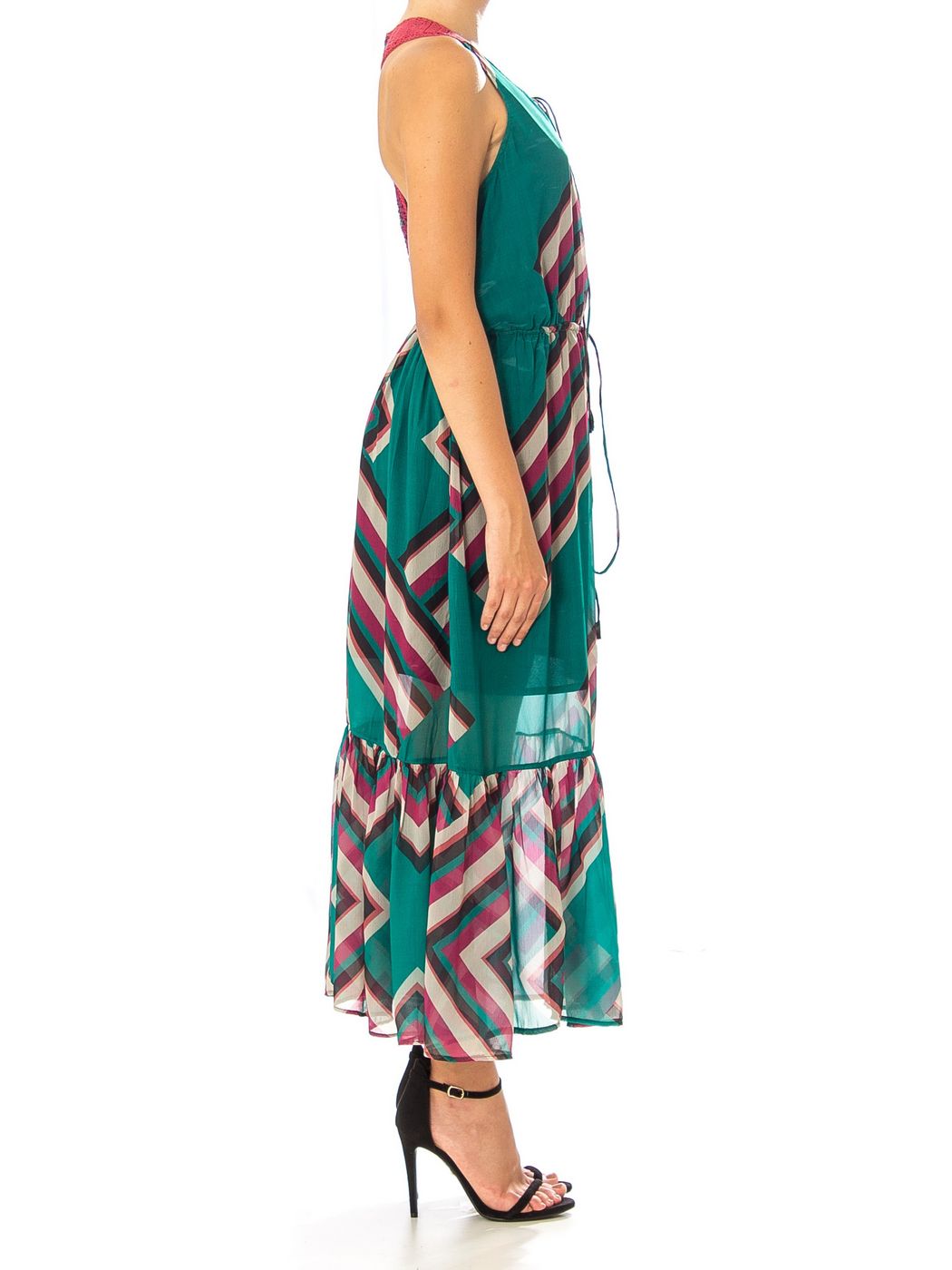 ABITO CHIFFON STAMPA GEOMETRIC RETRO CROCHET - TIFFANY-FUXIA